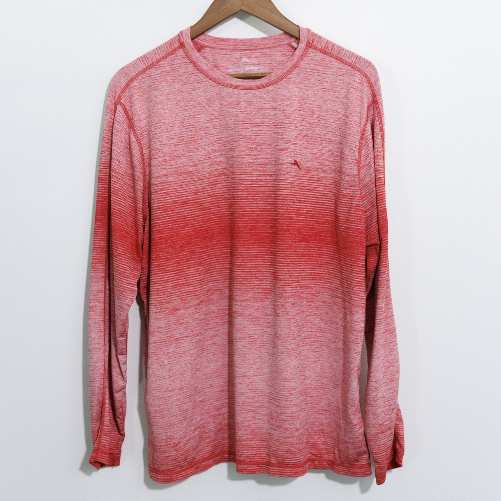 Tommy Bahama IslandZone Red Space Dye Ombre Long Sleeve Shirt Medium